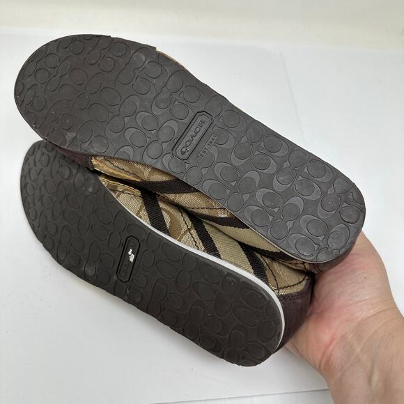 Coach Sneakers Women's Size 8.5 Yolanda lace Up Brown Monogram Gold - Picture 5 of 6